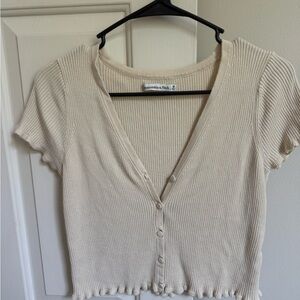 Abercrombie light yellow / cream ruffle cropped sweater